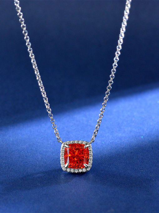 Padma Red [P 2052] 925 Sterling Silver High Carbon Diamond Square Luxury Necklace